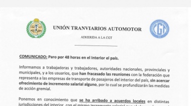 La UTA anunció un paro de colectivos para este miércoles y jueves