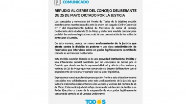Repudio al cierre del Concejo Deliberante de 25 de Mayo dictado por la Justicia