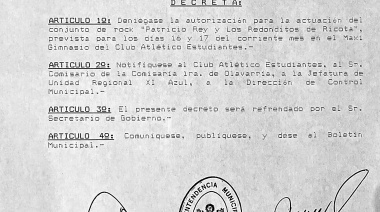 “Pandillas vinculadas a la delincuencia”: el decreto histórico con el que Eseverri prohibió a Los Redondos en Olavarría